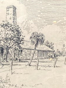 Don J. Emery Signed Antique Florida Sugar Mill Sketch, Framed