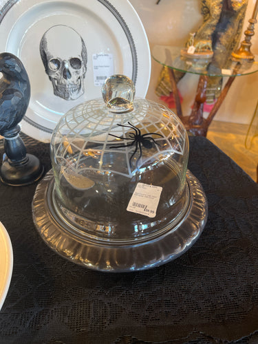 Black Ceramic Cake Stand With Spider Web Dome