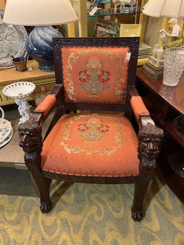 Hand Carved Lion's Head Asian Chair