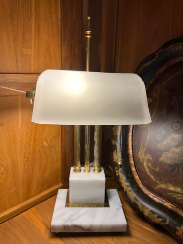 Art Deco White Glass Bankers Lamp