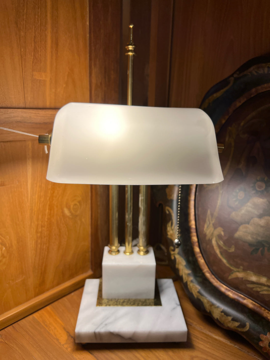Art Deco White Glass Bankers Lamp