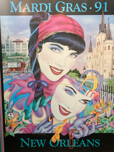 Michael Hunt Signed Andrea Mistretti Mardi Gras 1991 Poster, Framed