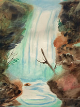Artist Signed Original Waterfall Landscape Watercolor Painting
