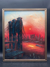 Brookyln Bridge New York City Skyline Oil Painting, Artist Signed