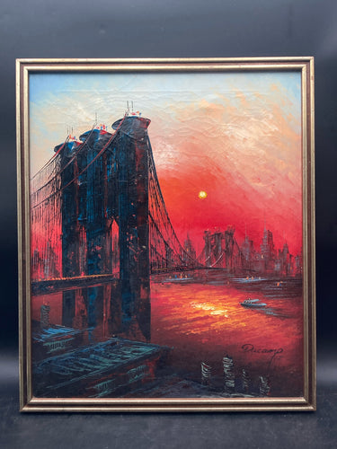 Brookyln Bridge New York City Skyline Oil Painting, Artist Signed