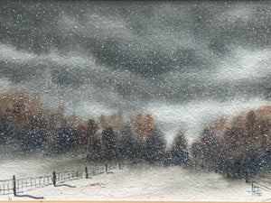Original Lou Riffe Signed 4x6" Watercolor Painting, Winter Scene