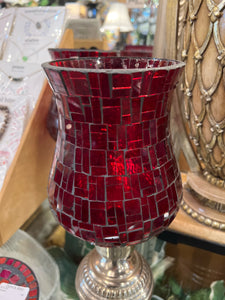 Red Mosaic Glass Candle Holder on Base
