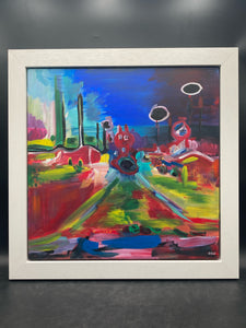 Original Angela Wakefield Psychedelic Abstract City Painting W/ CoA