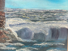 Artist Signed Coastal Cliff Landscape Acrylic Painting, Framed