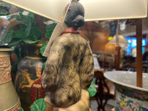 Vintage Chalkware Asian Figural Lamp