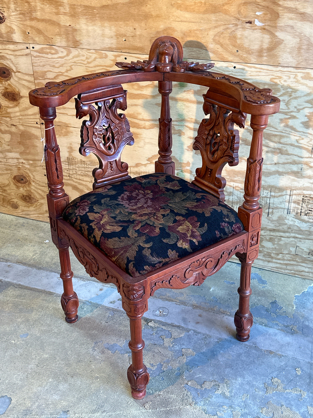 Victorian Corner Side Chair With Carved Features