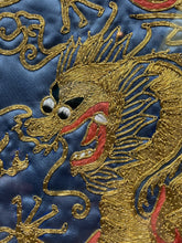 Vintage Chinese Golden Dragon Silk Embroidery Roundel Framed Art