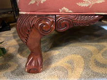 Large Orange Flower Print Wing Back Chair
