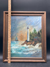 Vintage Artist Signed Nautical Lighthouse Oil Painting - view 9