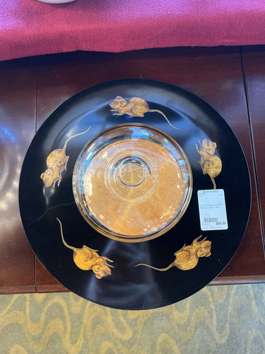 Couroc Cheese Tray With Mice and Glass Dome