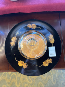 Couroc Cheese Tray With Mice and Glass Dome