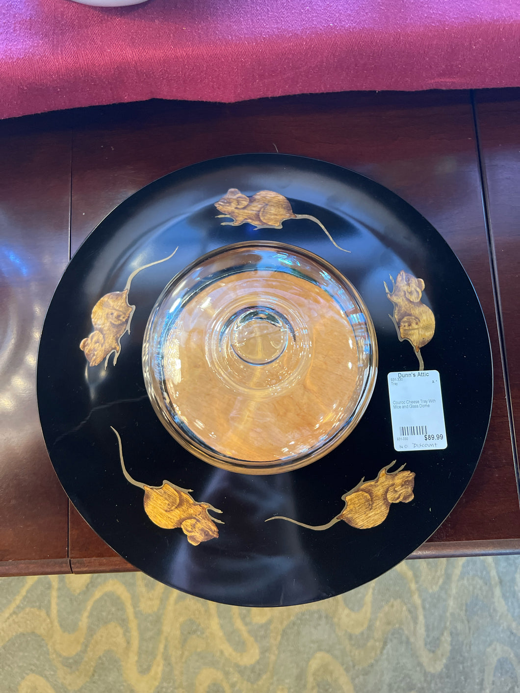 Couroc Cheese Tray With Mice and Glass Dome