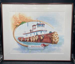 Suzy Leeja Carrington "Battler Port Canaveral Towing" Watercolor Painting