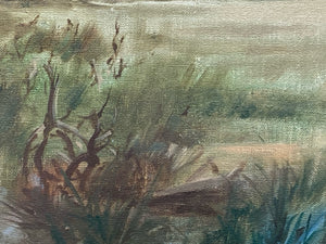 Original Signed Charles Hines Landscape Oil Painting, Framed