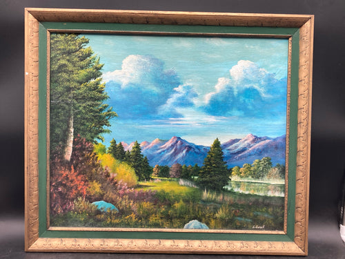 Artist Signed Mountain Landscape Oil Painting, Framed