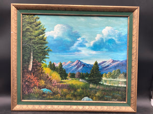Artist Signed Mountain Landscape Oil Painting, Framed