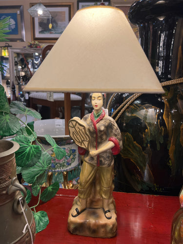 Vintage Chalkware Asian Figural Lamp