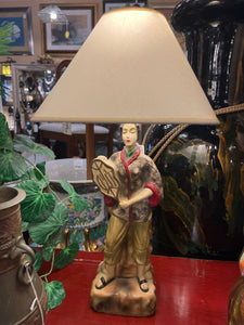 Vintage Chalkware Asian Figural Lamp