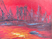 Brookyln Bridge New York City Skyline Oil Painting, Artist Signed