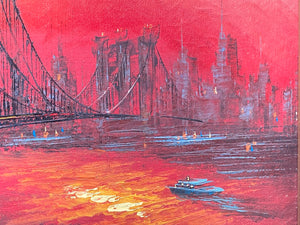 Brookyln Bridge New York City Skyline Oil Painting, Artist Signed