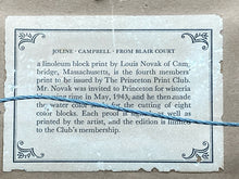 Louis Novak Signed "From Blair Court" Princeton University Linoleum Block Print
