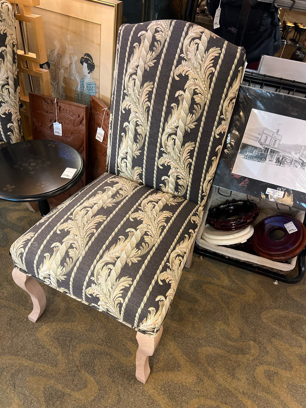 Pair of Black and Gold Pattern Parson's Chairs