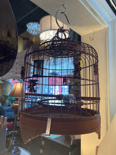 Antique Hand Carved Asian Wood Birdcage