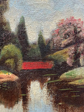 Vintage Lakeside Cottage Oil Painting, Framed