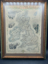 Antique 1851 Brisith Isles Map Engraving J. Rapkin & Tallis, Framed