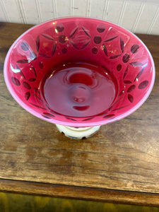 Antique Bohemian Cranberry Glass Large Tazza Compote Pedestal Bowl