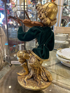 Mid Century Elf Pixie on Violin in Glass Case