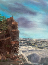 Artist Signed Coastal Cliff Landscape Acrylic Painting, Framed