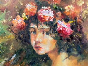 H. Arlene Signed Flower Girl Oil Painting