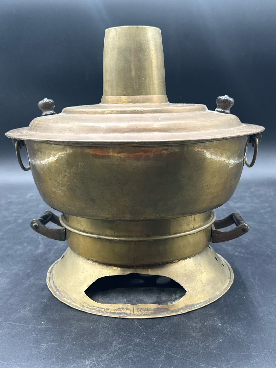 LARGE ANTIQUE ASIAN BRASS PORTABLE COAL STOVE COOKER