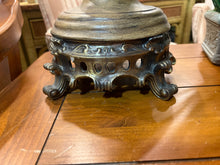 Large Brown Ceramic Lamp With Rattan Shade