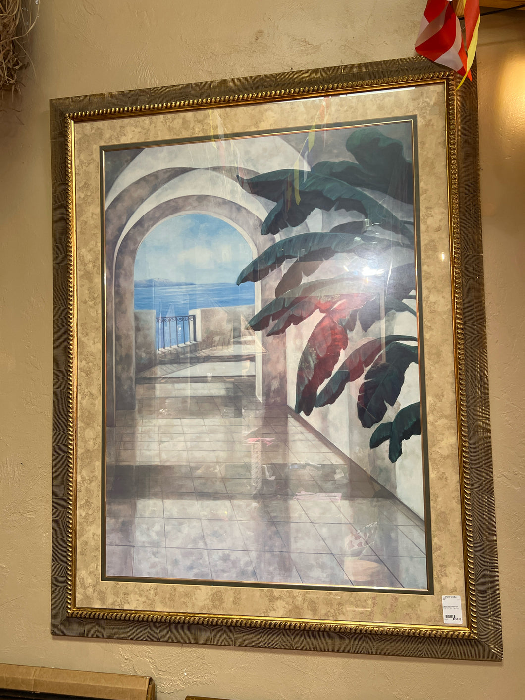 Large Gold Framed Arch Way With Palm Tree Print