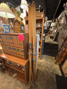 Antique Alpine Snow Skis with Bamboo Poles