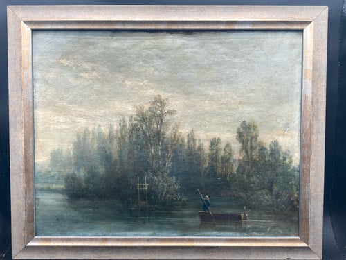 Antique French Barbizon Style Oil Painting, Framed