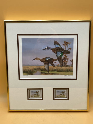 Framed 1989 Louisiana Duck Stamps & Print By David Noll
