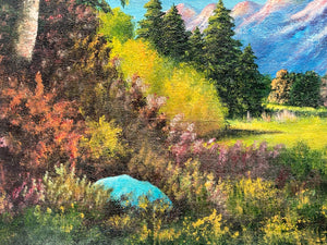 Artist Signed Mountain Landscape Oil Painting, Framed