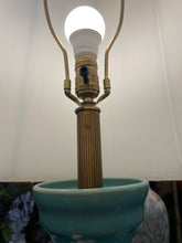 Tall Teal Asian Cherry Blossom Ceramic Lamp