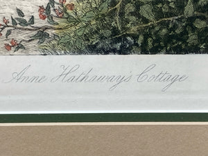 Antique J.R. Hutchinson "Anne Hathaway's Cottage" Etching, Framed