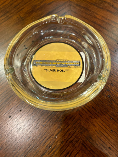 Vintage Silver Holly Vista Train Car Glass Ash Tray