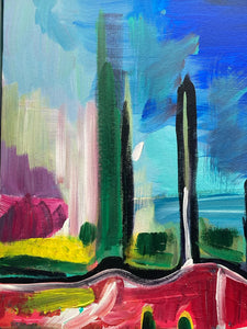 Original Angela Wakefield Psychedelic Abstract City Painting W/ CoA
