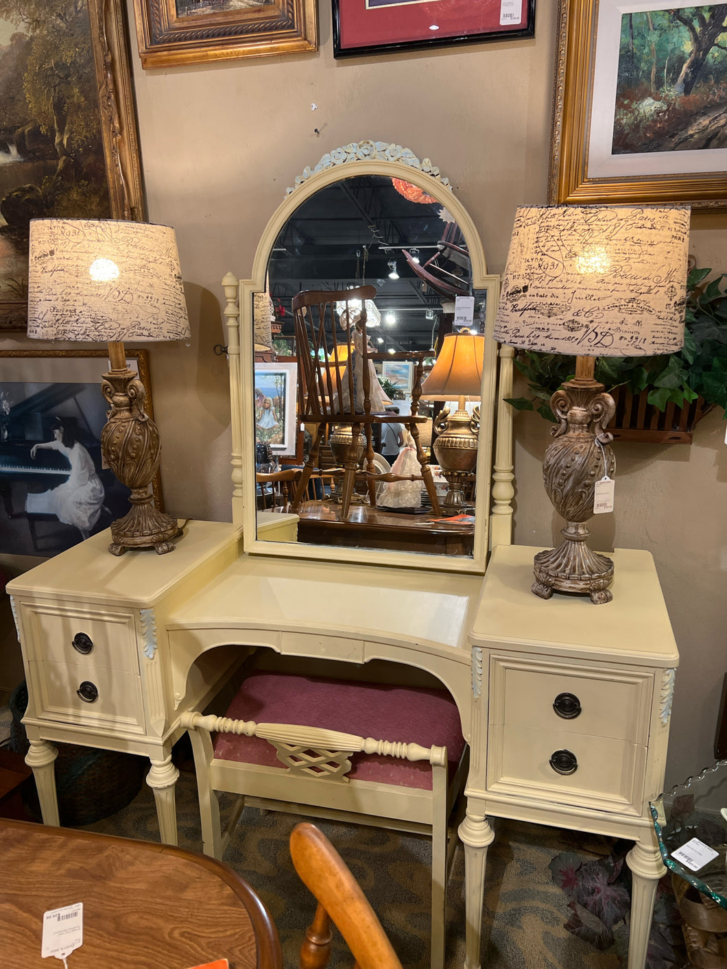 Vintage Vanity With Mirror and Stool